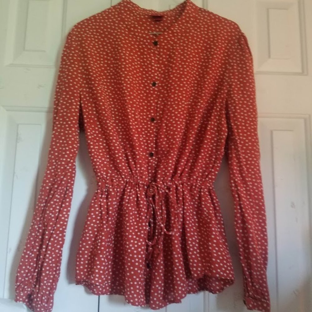 Orange Polka Dot Button Down Blouse